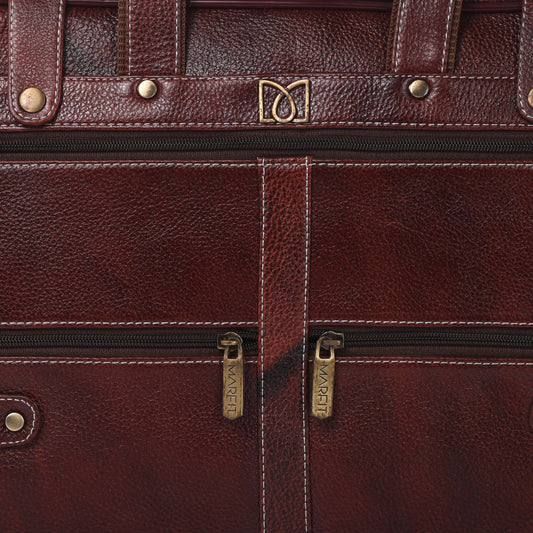 MARFIT Brown Genuine Leather Messenger Bag – Multi Pocket Laptop & Office Bag