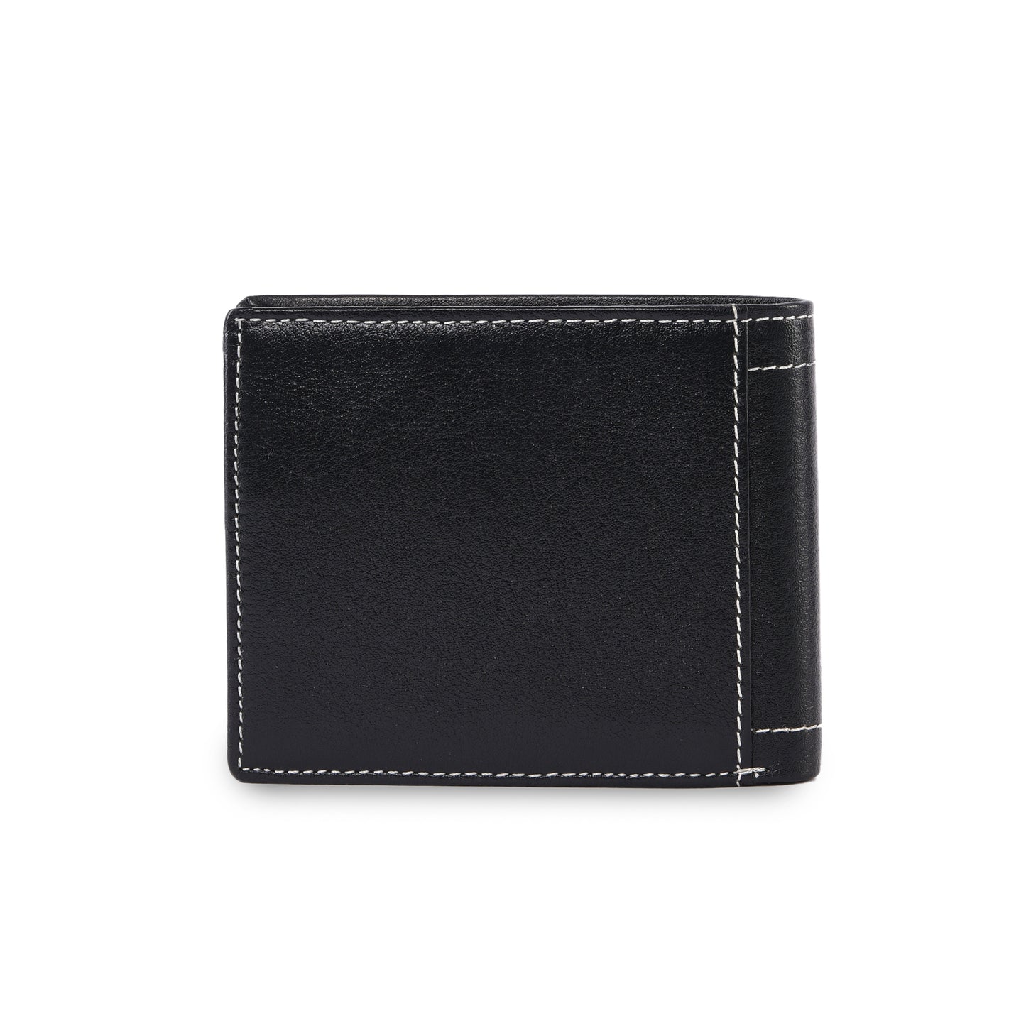 MARFIT Black Genuine Leather Bifold Wallet – Contrast Stitch Design with Coin Pocket