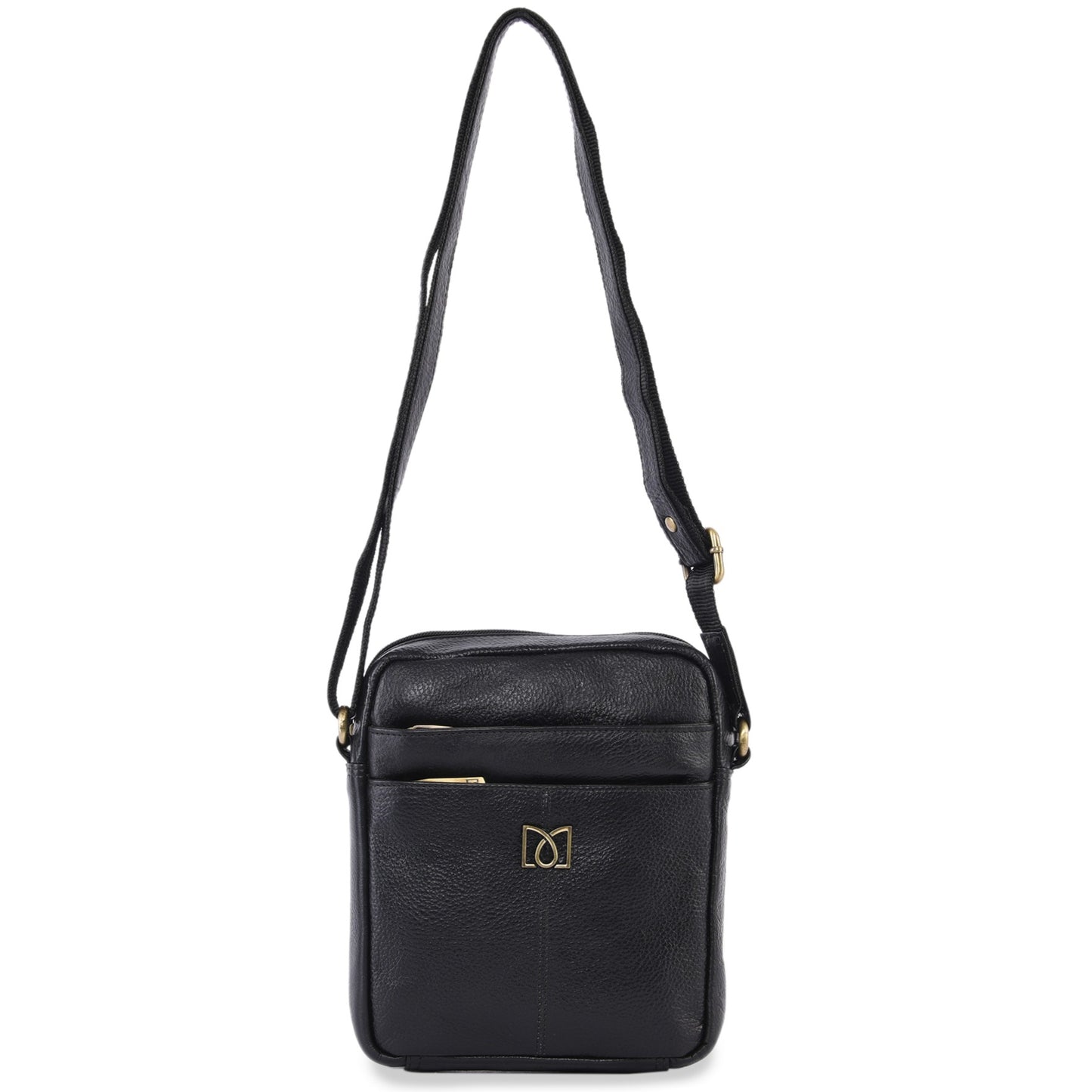 MARFIT Genuine Leather Sling Bag for Men | Premium Crossbody Messenger Bag with Multiple Zip Pockets | Black | SB1893002BLK