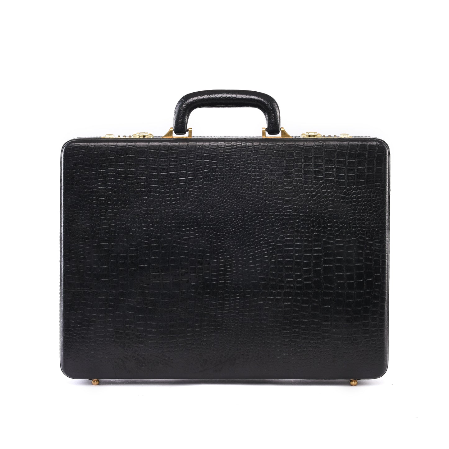 MARFIT Genuine Leather Executive Briefcase – Black Crocodile Embossed | Premium Hard Case Business Attache | Combination Lock | Luxury Office Case