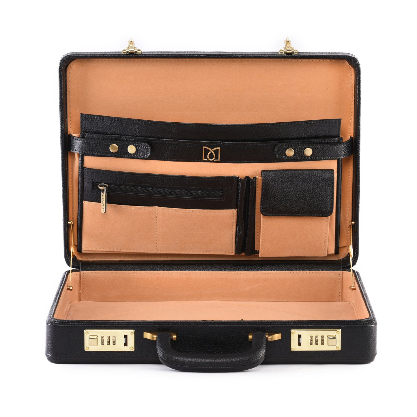 MARFIT Genuine Leather Executive Briefcase | Black Pebbled Leather | 16-Inch Laptop Attache Case | Premium Lock Briefcase