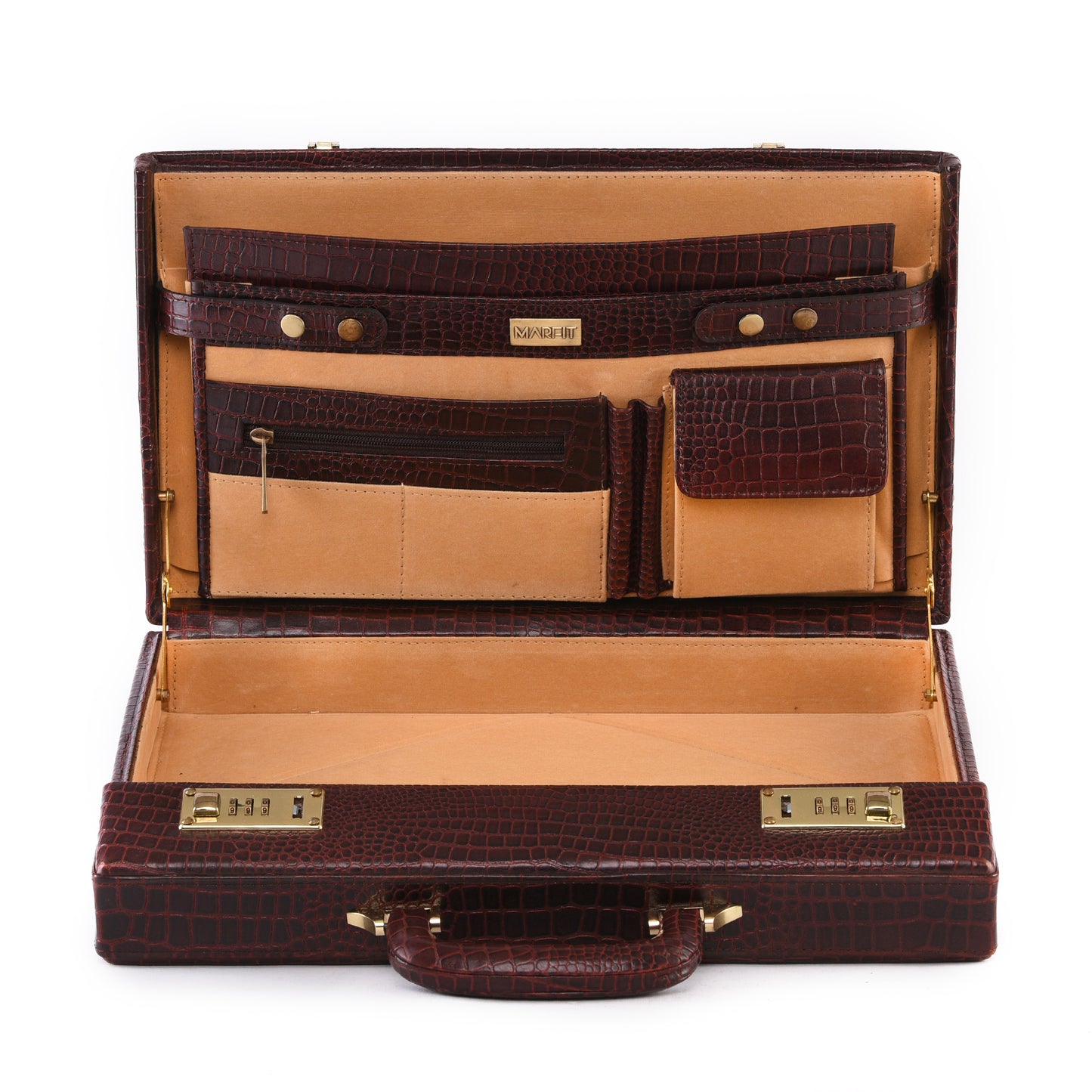 MARFIT Genuine Leather Executive Briefcase Attache Case – Crocodile Embossed | 16 Inch Laptop Compatible | Combination Lock | Luxury Business Case
