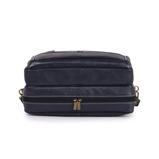 MARFIT Blue Genuine Leather Laptop Messenger Bag – Dual Compartment Office Briefcase