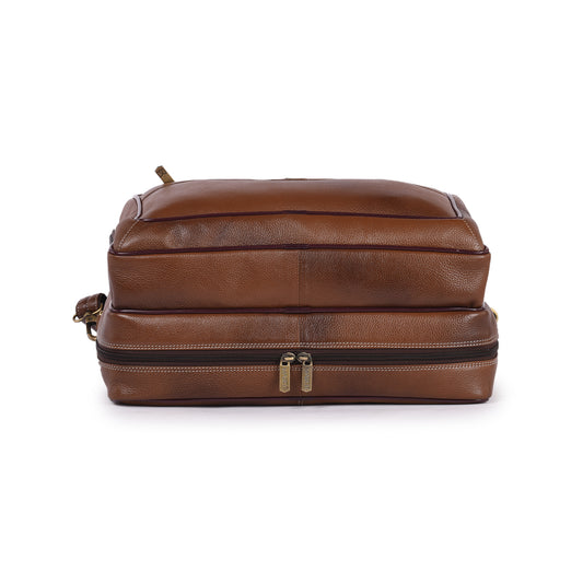 MARFIT Tan Genuine Leather Laptop Messenger Bag – Dual Compartment Office Briefcase