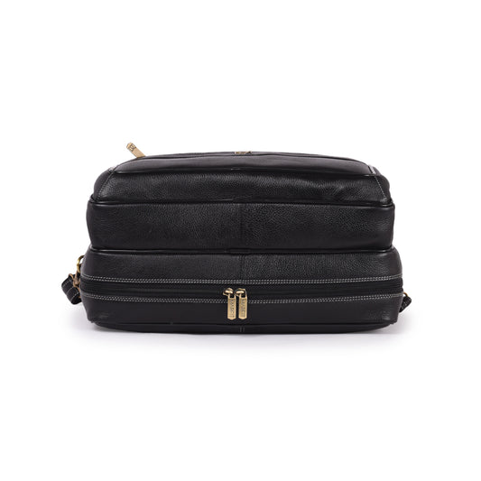 MARFIT Black Genuine Leather Laptop Messenger Bag – Dual Compartment Office Briefcase