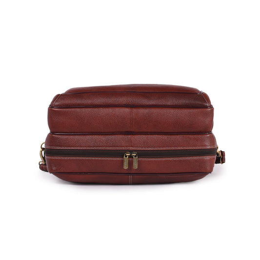 MARFIT Brown Genuine Leather Laptop Messenger Bag – Dual Compartment Office Briefcase