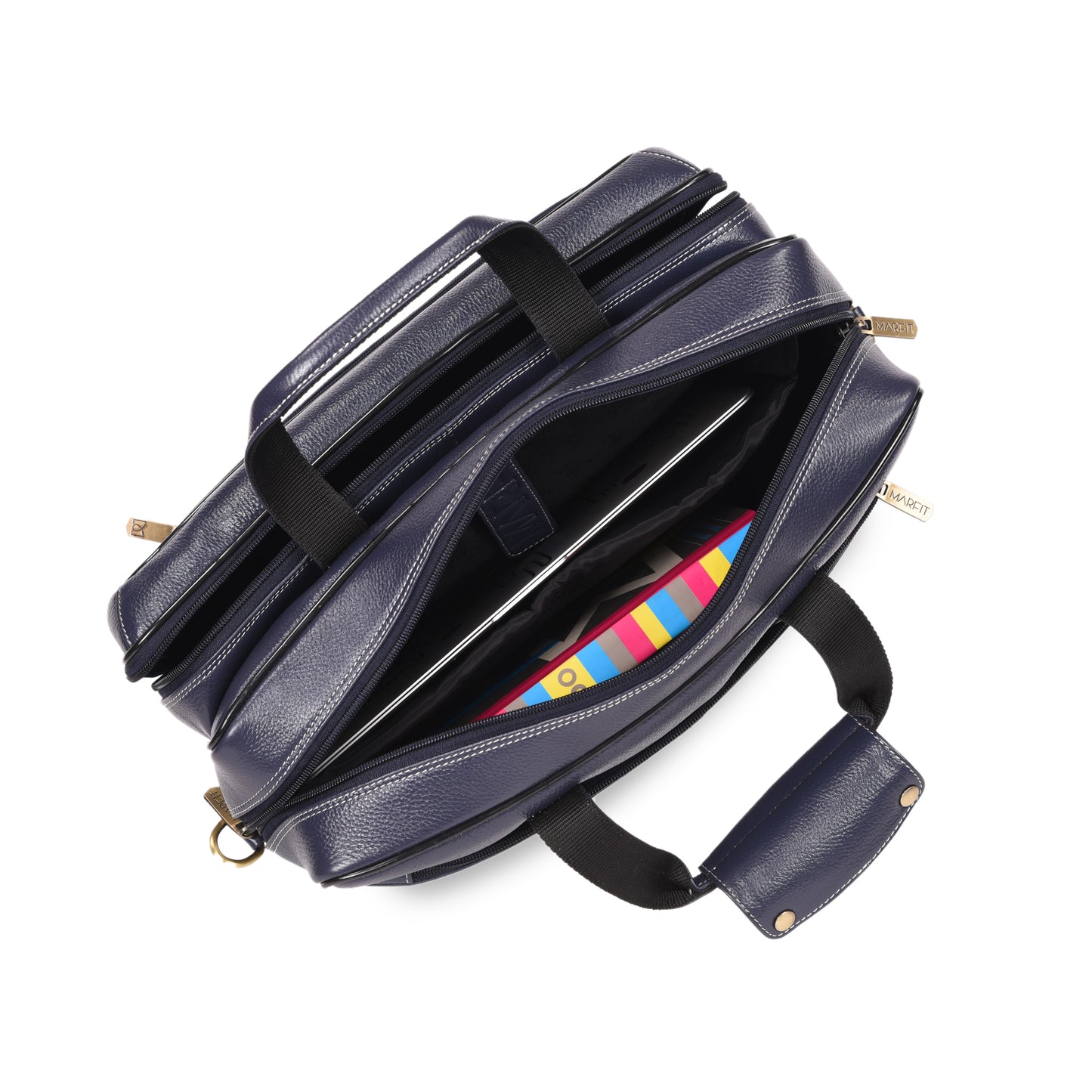 MARFIT Blue Genuine Leather Laptop Messenger Bag – Dual Compartment Office Briefcase