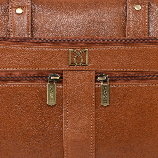 MARFIT Tan Genuine Leather Messenger Bag – Multi Pocket Laptop Office Bag