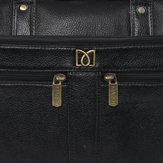 MARFIT Black Genuine Leather Messenger Bag – Multi Pocket Laptop Office Bag
