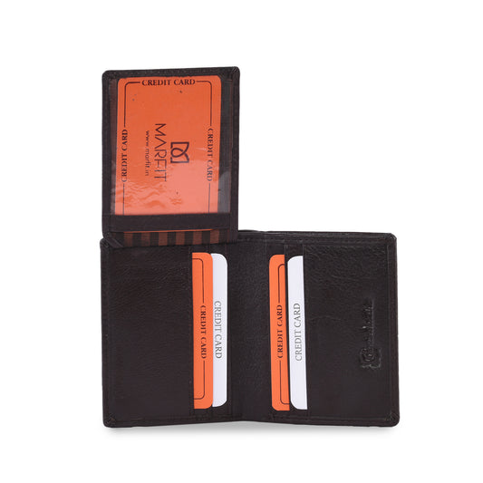 MARFIT Premium Brown Leather Mini Wallet for Men – Compact Card Holder with ID Window