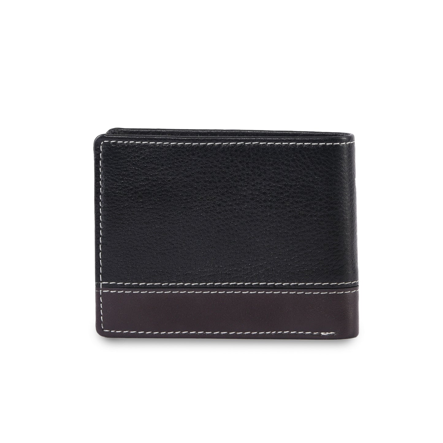 MARFIT Black Genuine Leather Bifold Wallet for Men – Dual Tone Design with Contrast Stitching, Coin Pocket & ID Window