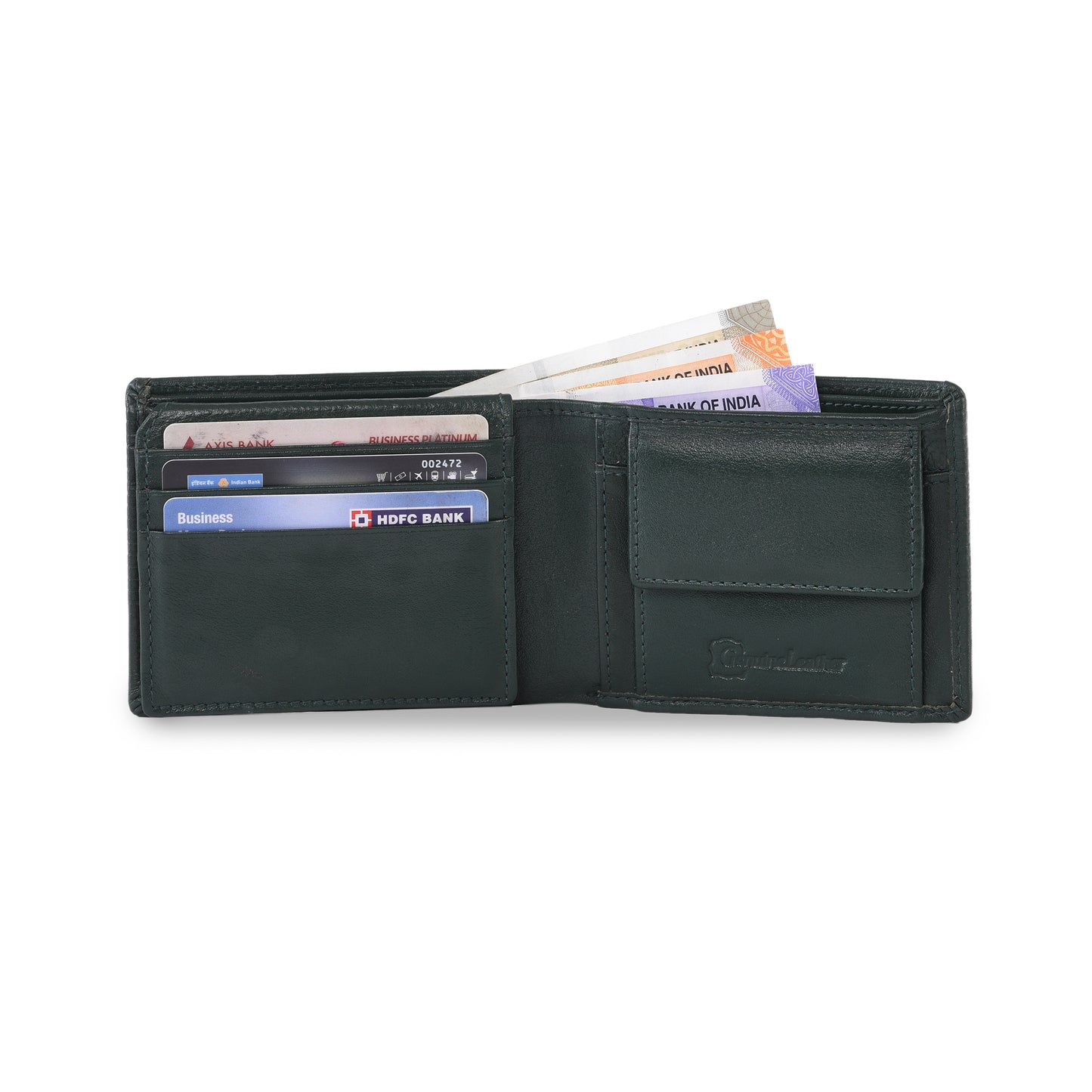 MARFIT Green Genuine Leather Bifold Wallet for Men – Horizontal Line Embossed Design with Coin Pocket