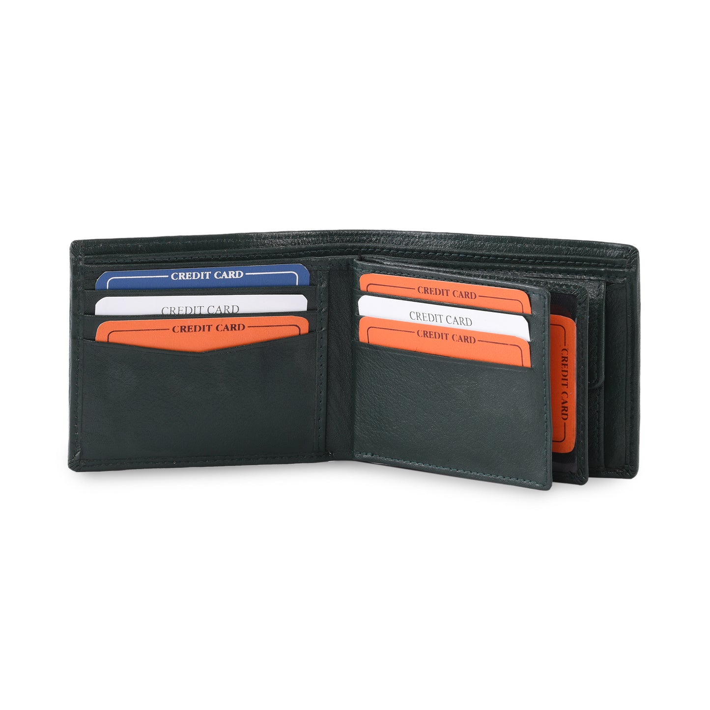 MARFIT Green Genuine Leather Bifold Wallet for Men – Embossed Grid Pattern with Coin Pocket & Card Slots