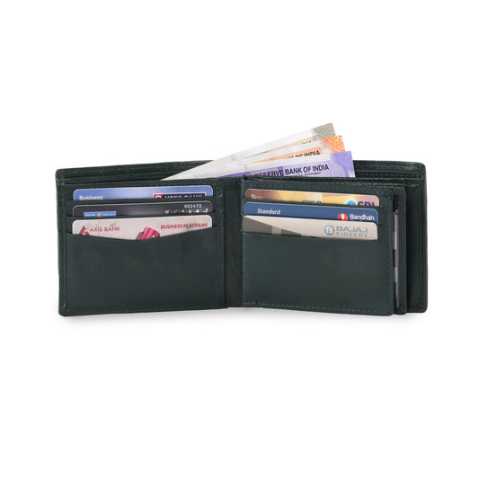 MARFIT Green Genuine Leather Bifold Wallet for Men – Embossed Grid Pattern with Coin Pocket & Card Slots