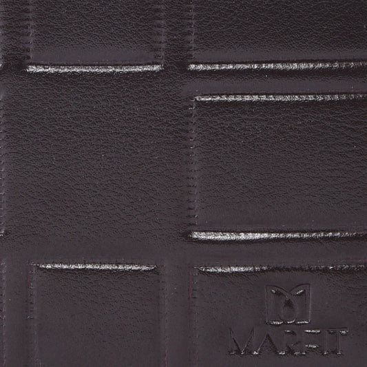 MARFIT Brown Genuine Leather Bifold Wallet for Men – Embossed Grid Pattern with Coin Pocket & Card Slots