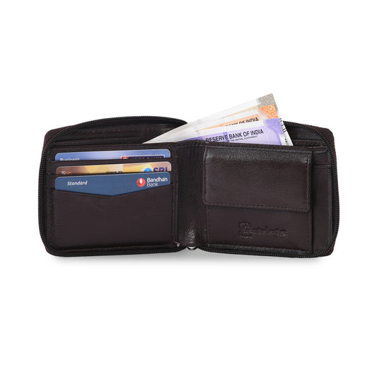 MARFIT Brown Genuine Leather Bifold Wallet for Men with Zipper Closure & Coin Pocket