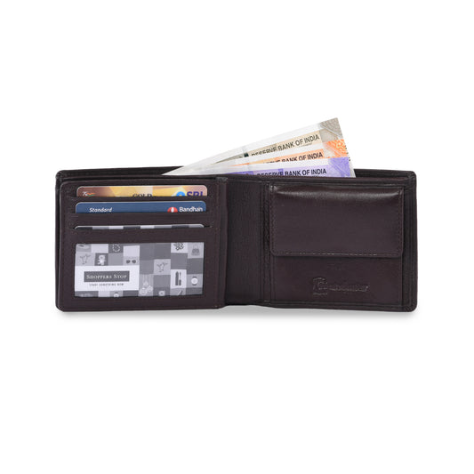 Brown Genuine Leather Wallet with Button Card Holder – Classic Bifold Wallet