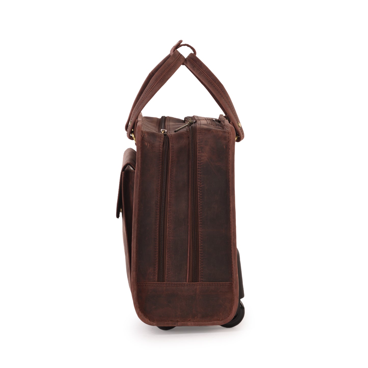 MARFIT Genuine Leather Trolley Messenger Bag with Wheels – 2 Compartment Laptop Office Travel Briefcase (Brown Vintage)