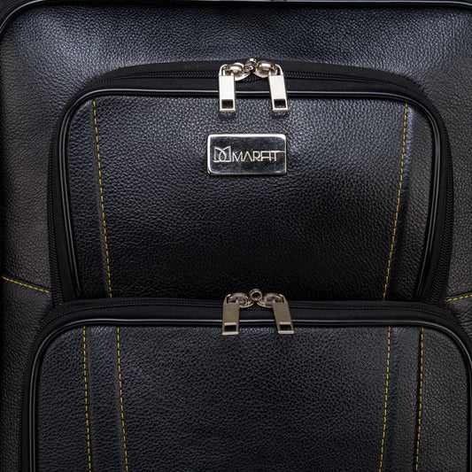 MARFIT Genuine Leather Cabin Trolley Bag – Black | 4 Wheel Travel Suitcase