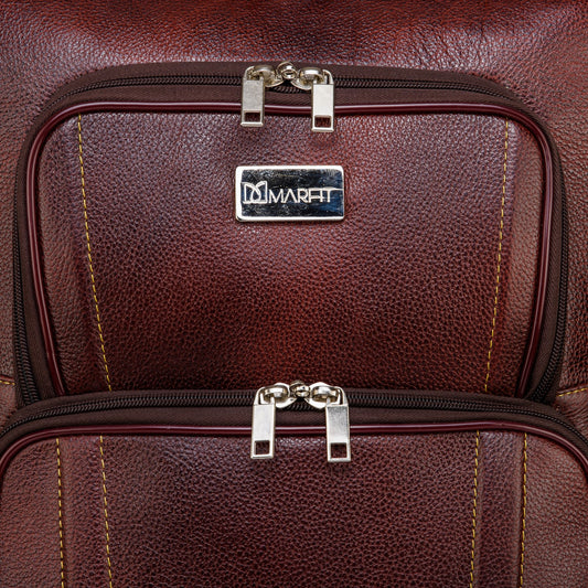 MARFIT Genuine Leather Cabin Trolley Bag – Brown | 4 Wheel Travel Suitcase