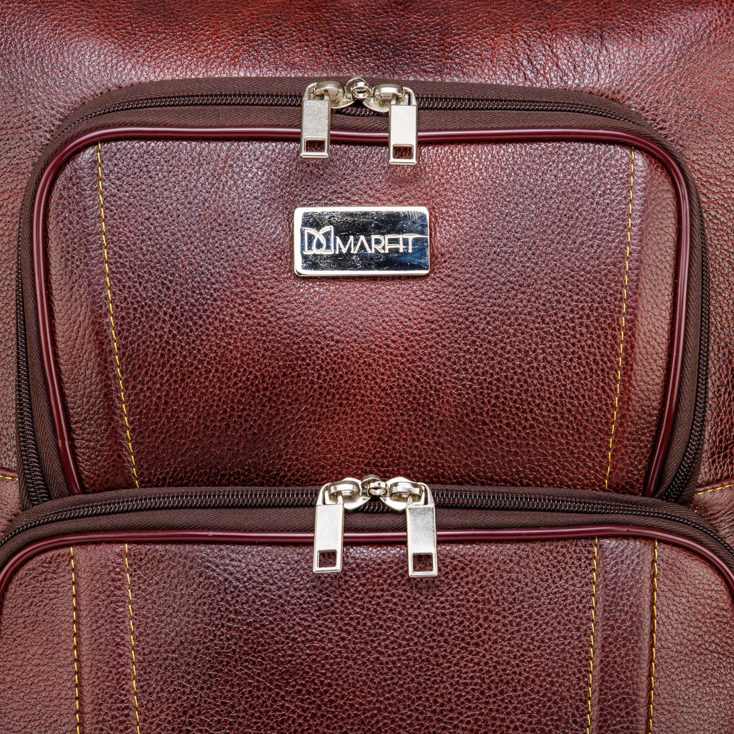 MARFIT Genuine Leather Cabin Trolley Bag – Brown | 4 Wheel Travel Suitcase