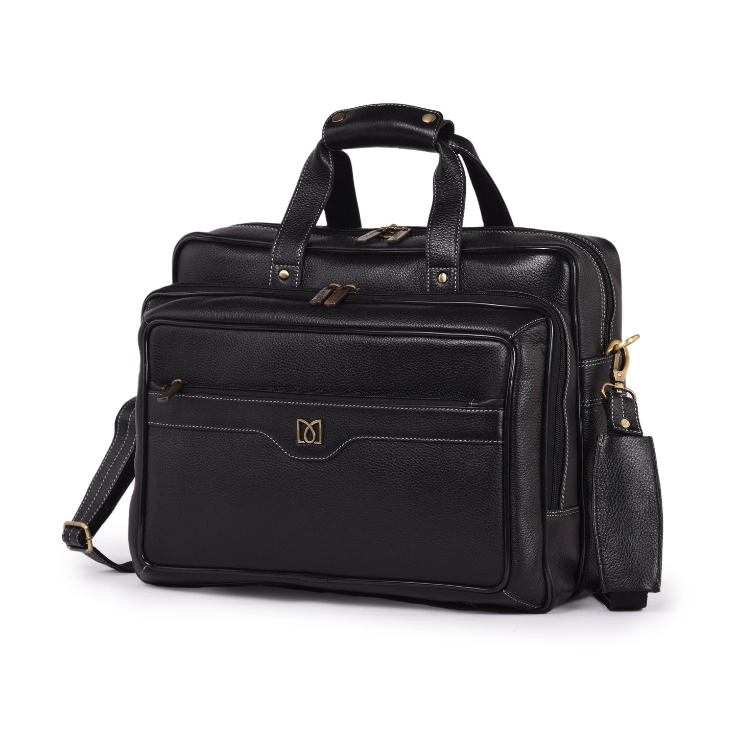 MARFIT Black Genuine Leather Laptop Messenger Bag – Dual Compartment Office Briefcase