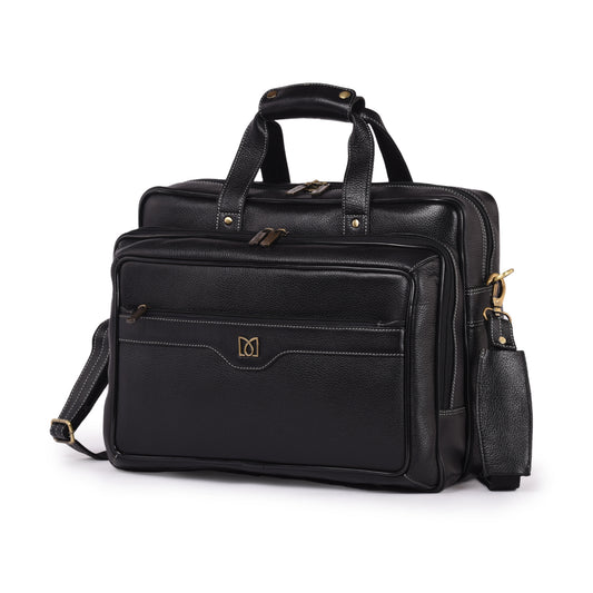 MARFIT Black Genuine Leather Laptop Messenger Bag – Dual Compartment Office Briefcase