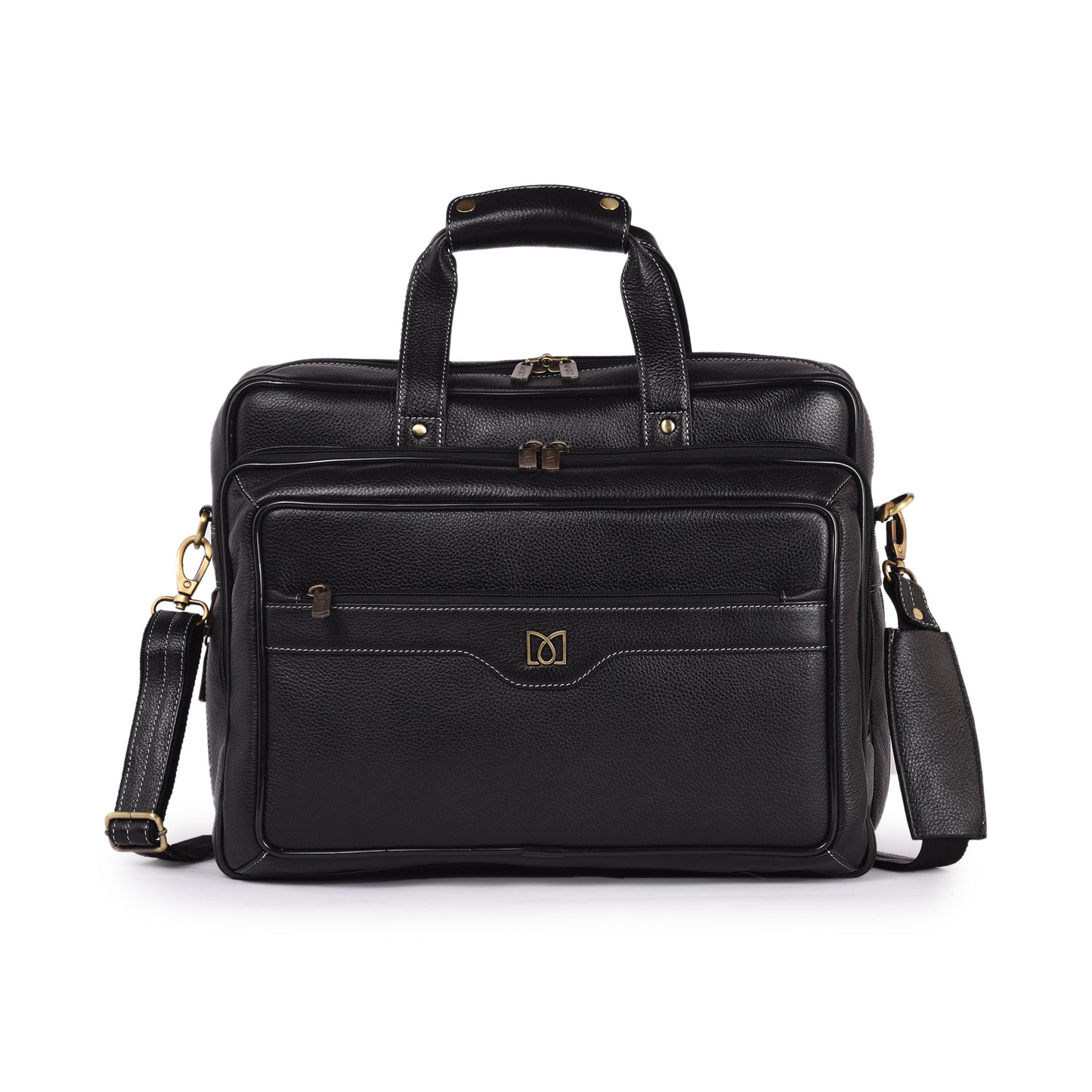 MARFIT Black Genuine Leather Laptop Messenger Bag – Dual Compartment Office Briefcase