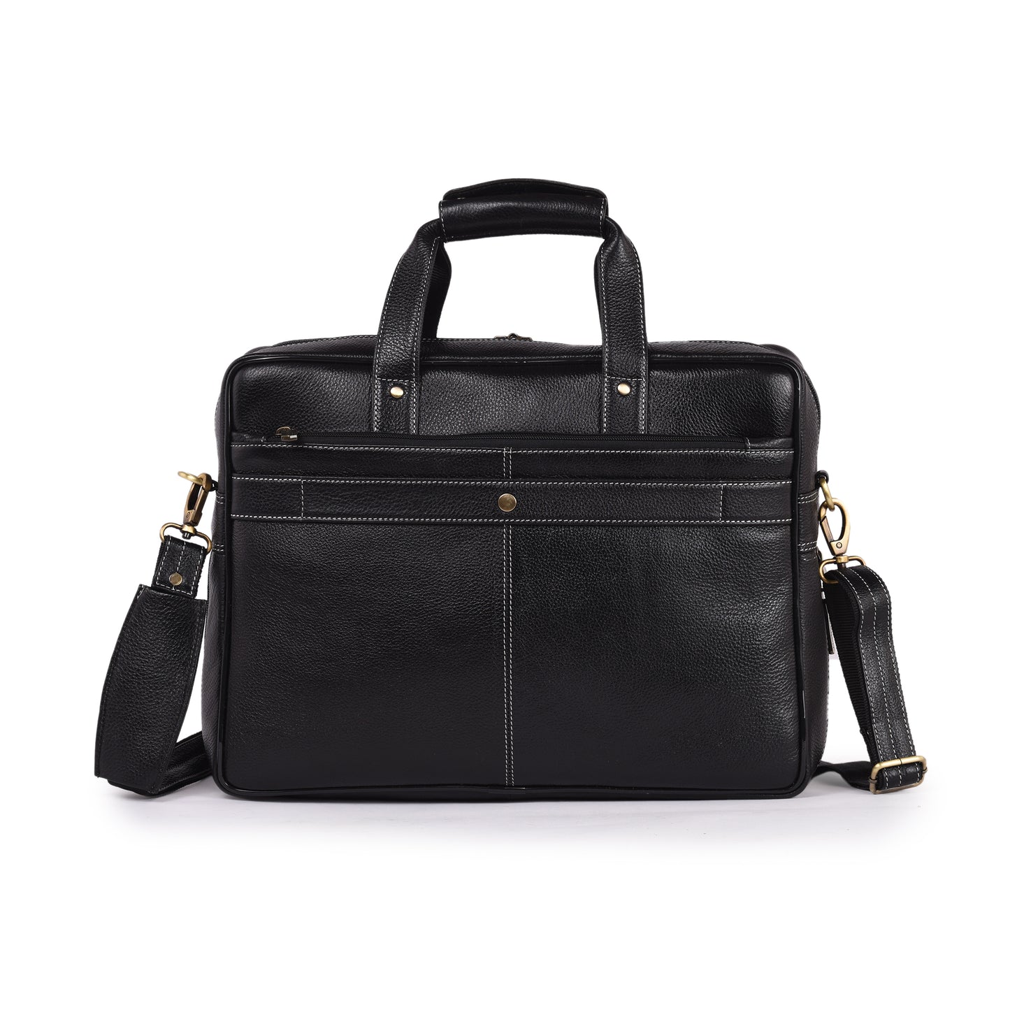 MARFIT Black Genuine Leather Laptop Messenger Bag – Dual Compartment Office Briefcase