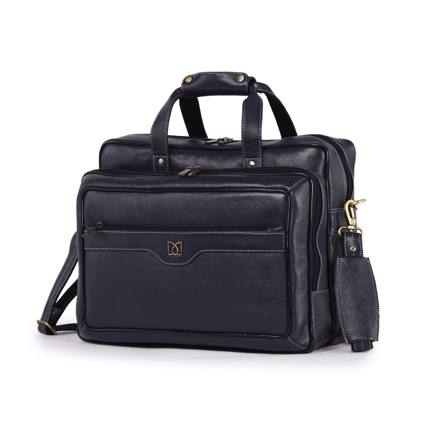 MARFIT Blue Genuine Leather Laptop Messenger Bag – Dual Compartment Office Briefcase