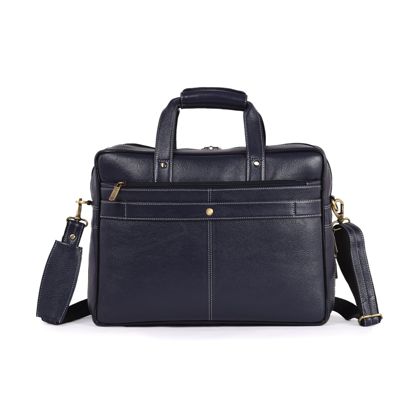 MARFIT Blue Genuine Leather Laptop Messenger Bag – Dual Compartment Office Briefcase