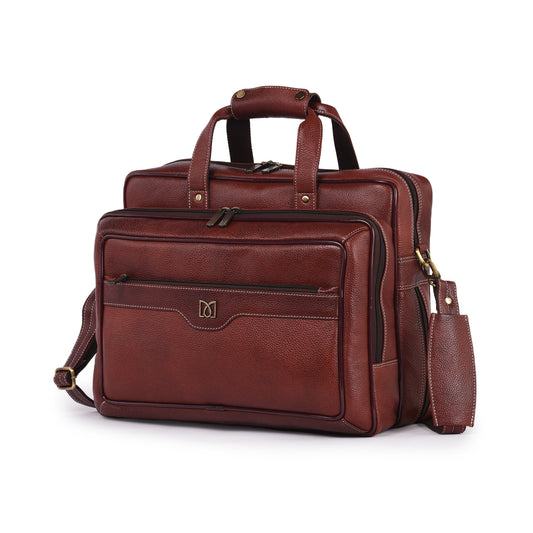 MARFIT Brown Genuine Leather Laptop Messenger Bag – Dual Compartment Office Briefcase
