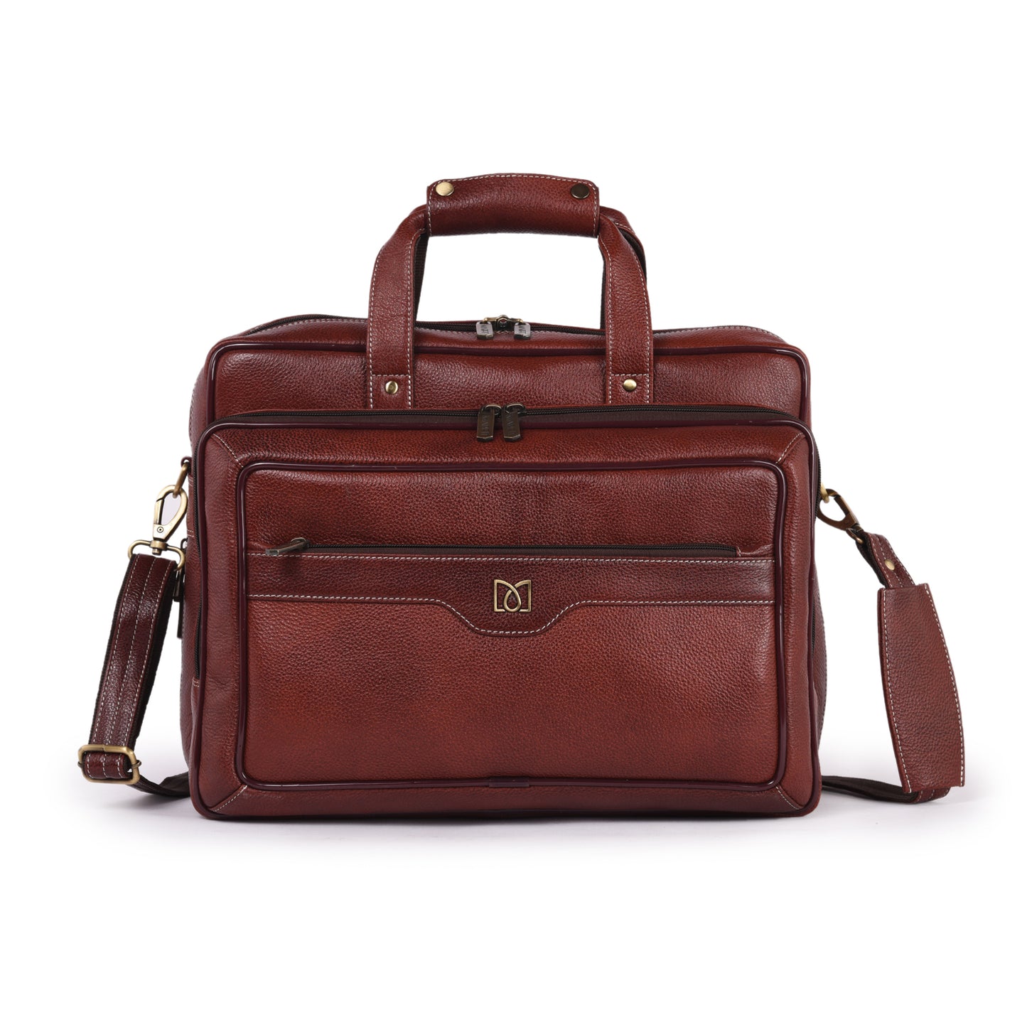 MARFIT Brown Genuine Leather Laptop Messenger Bag – Dual Compartment Office Briefcase