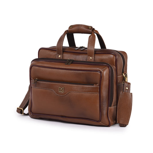 MARFIT Tan Genuine Leather Laptop Messenger Bag – Dual Compartment Office Briefcase