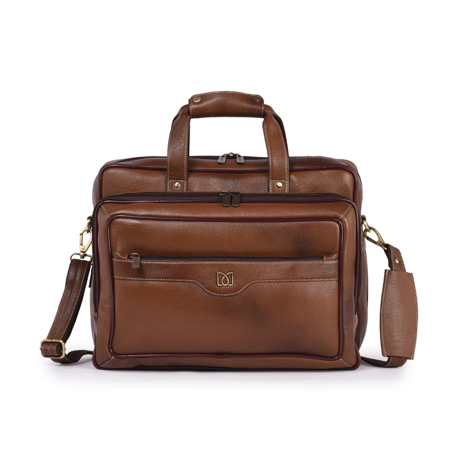 MARFIT Tan Genuine Leather Laptop Messenger Bag – Dual Compartment Office Briefcase