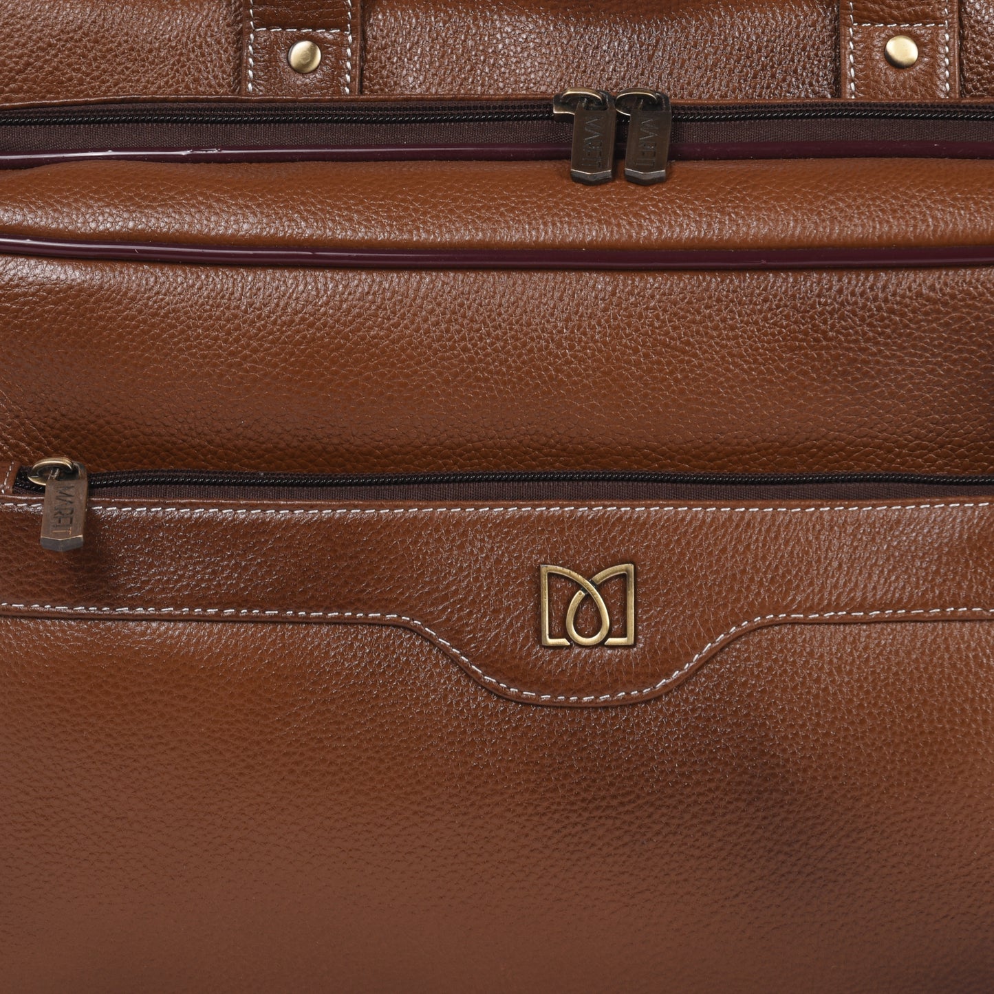 MARFIT Tan Genuine Leather Laptop Messenger Bag – Dual Compartment Office Briefcase