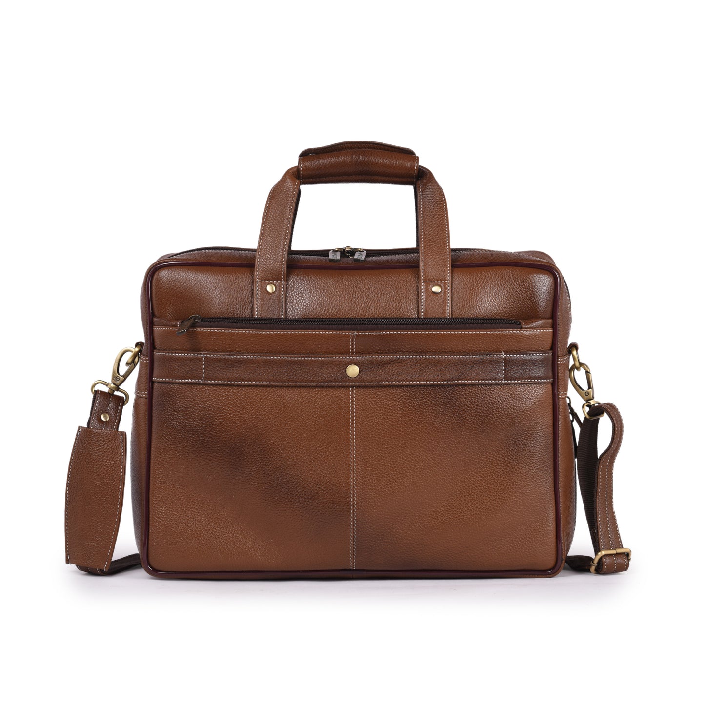 MARFIT Tan Genuine Leather Laptop Messenger Bag – Dual Compartment Office Briefcase