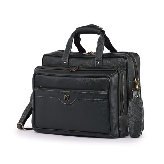 MARFIT Green Genuine Leather Laptop Messenger Bag – Dual Compartment Office Briefcase