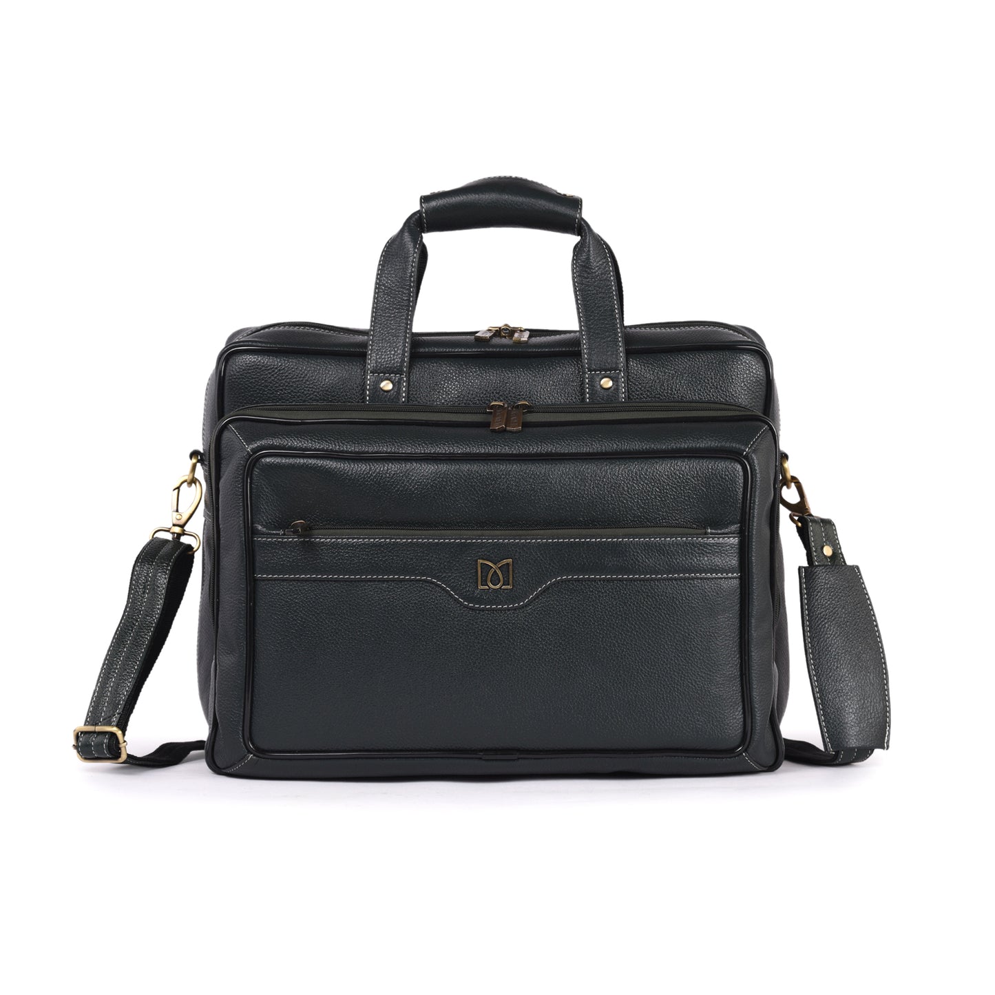 MARFIT Green Genuine Leather Laptop Messenger Bag – Dual Compartment Office Briefcase