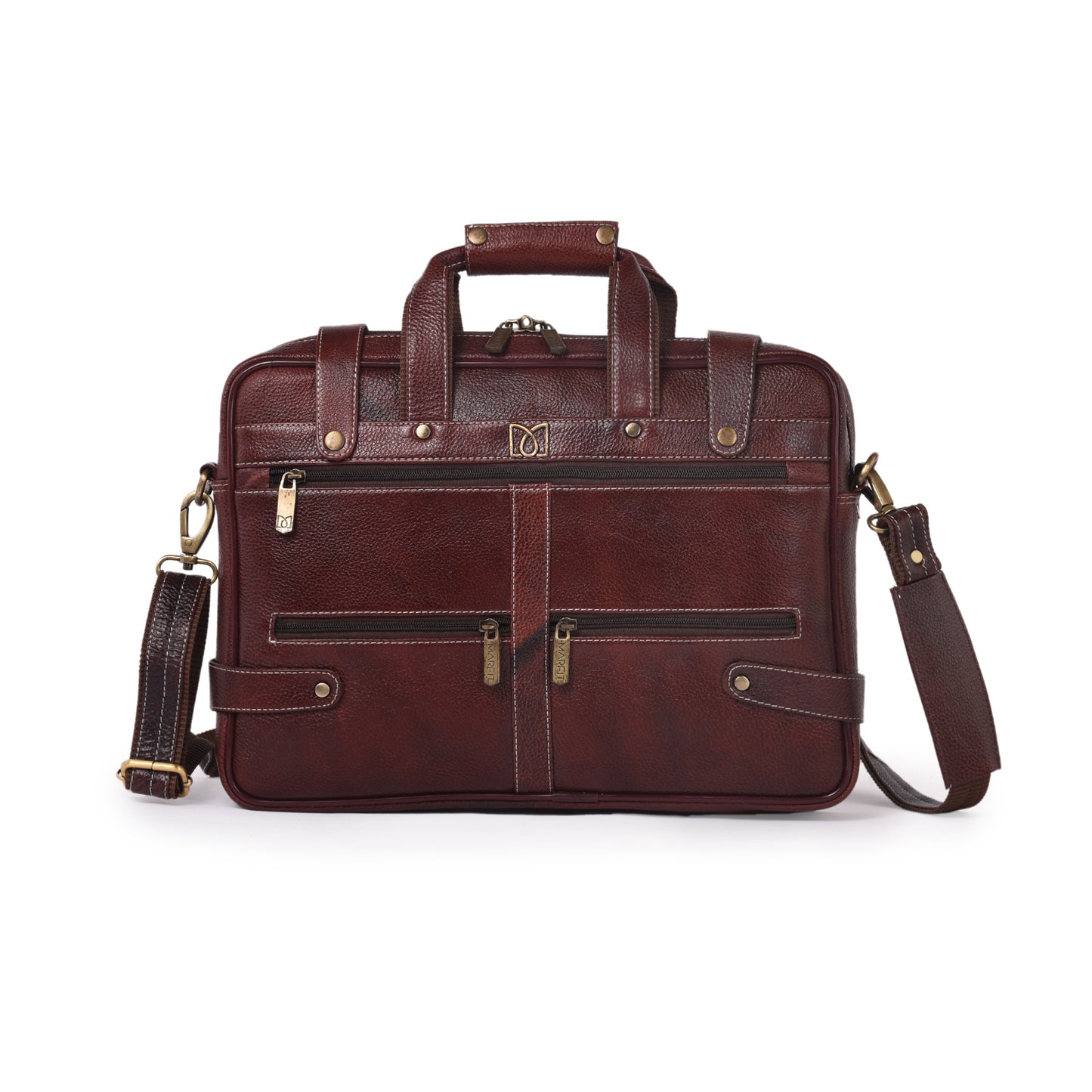MARFIT Brown Genuine Leather Messenger Bag – Multi Pocket Laptop & Office Bag