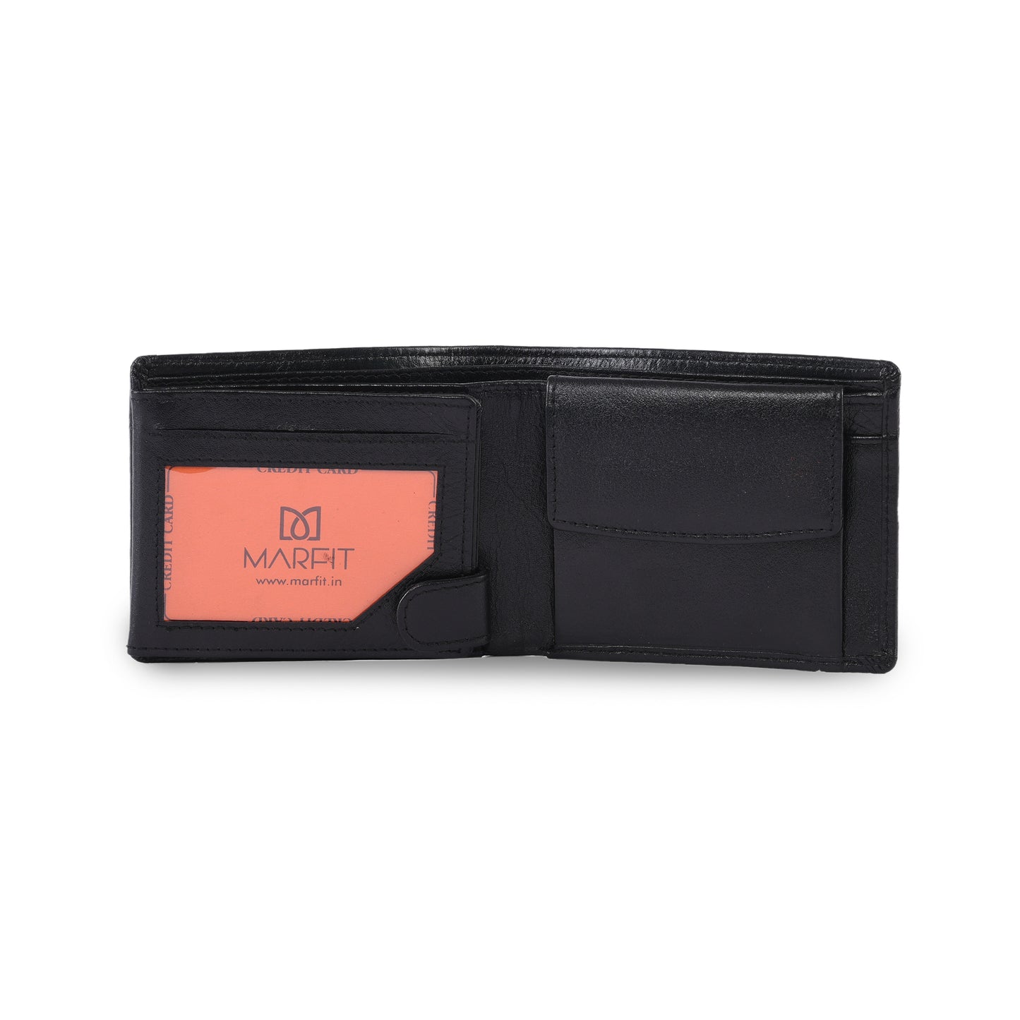 MARFIT Black Genuine Leather Bifold Wallet – Classic Plain Design with Coin Pocket