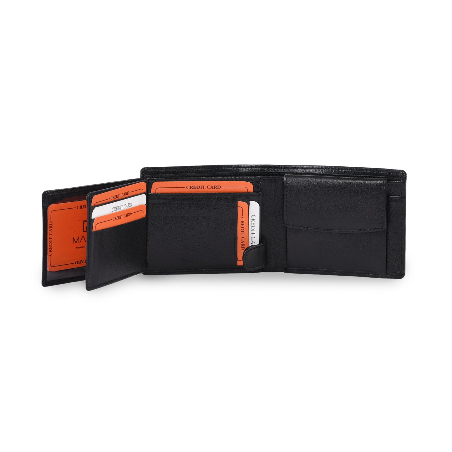 MARFIT Black Genuine Leather Bifold Wallet – Classic Plain Design with Coin Pocket