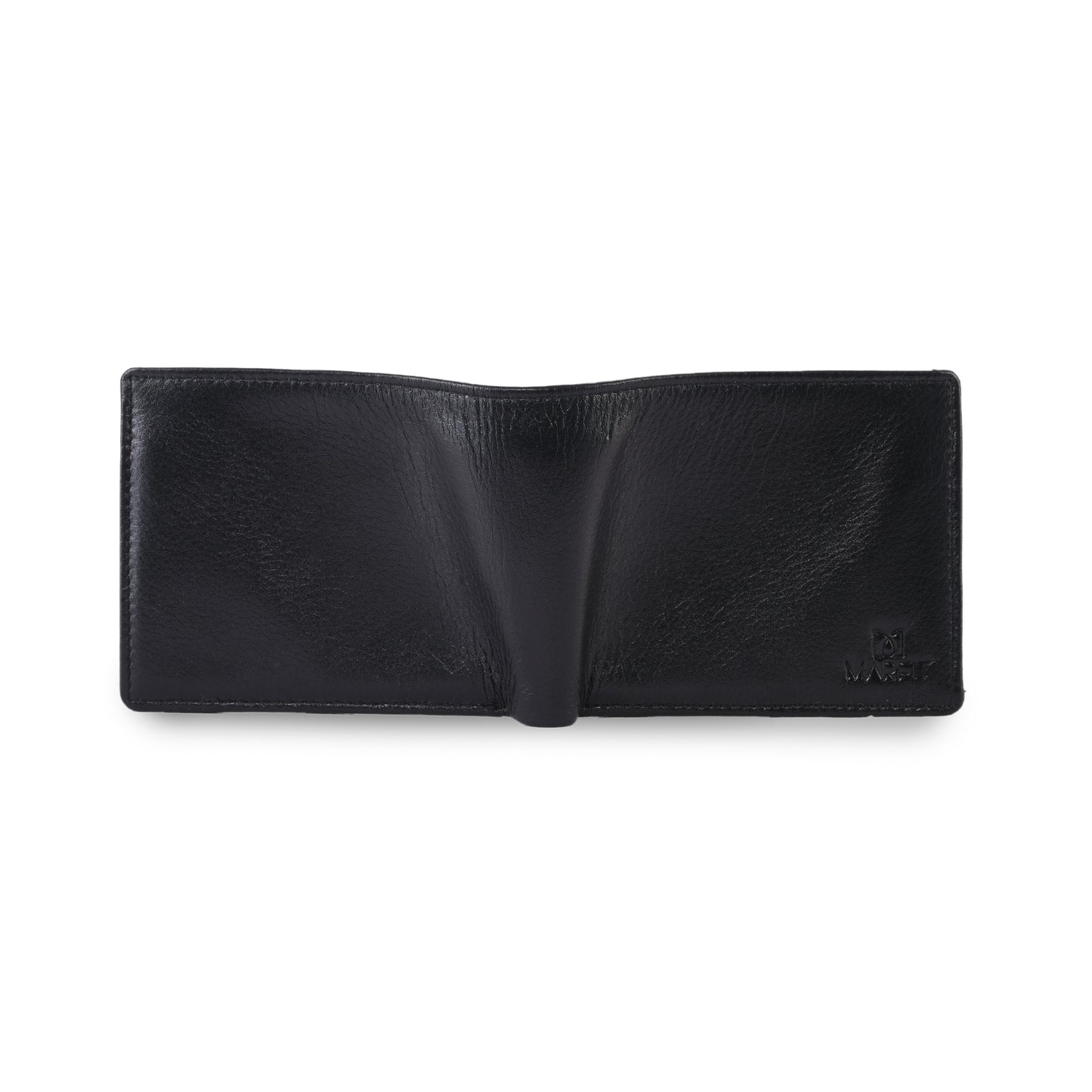 MARFIT Black Genuine Leather Bifold Wallet – Classic Plain Design with Coin Pocket
