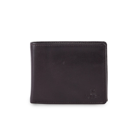 MARFIT Brown Genuine Leather Bifold Wallet – Classic Plain Design with Coin Pocket