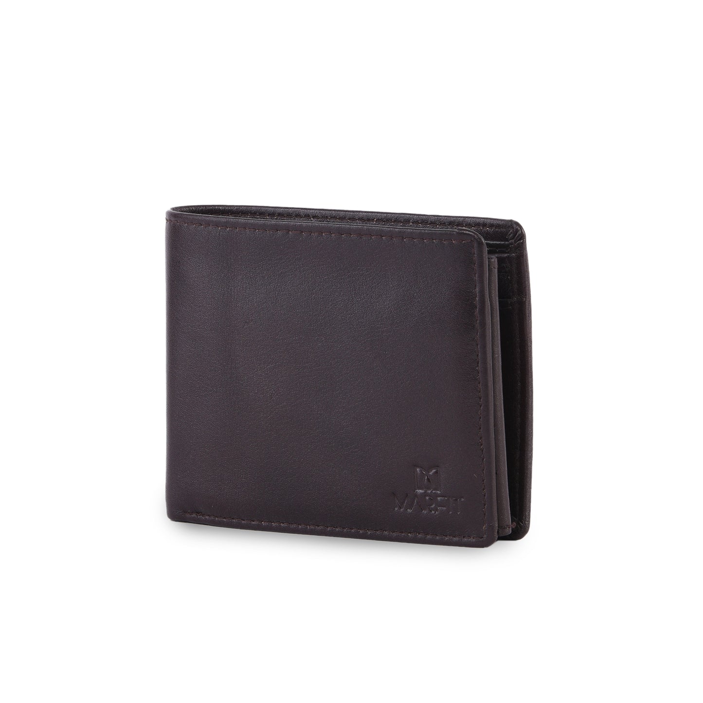 MARFIT Brown Genuine Leather Bifold Wallet – Classic Plain Design with Coin Pocket