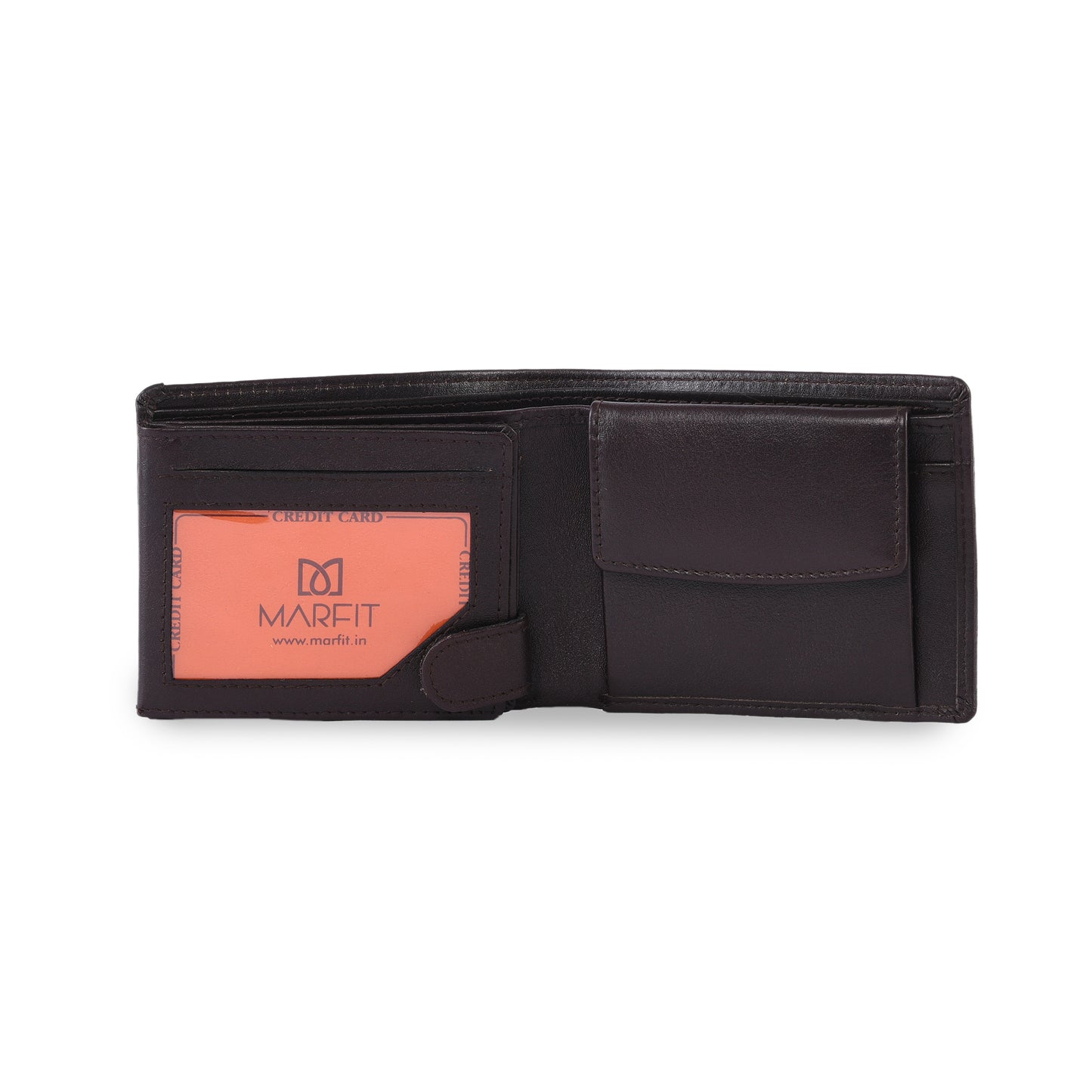 MARFIT Brown Genuine Leather Bifold Wallet – Classic Plain Design with Coin Pocket
