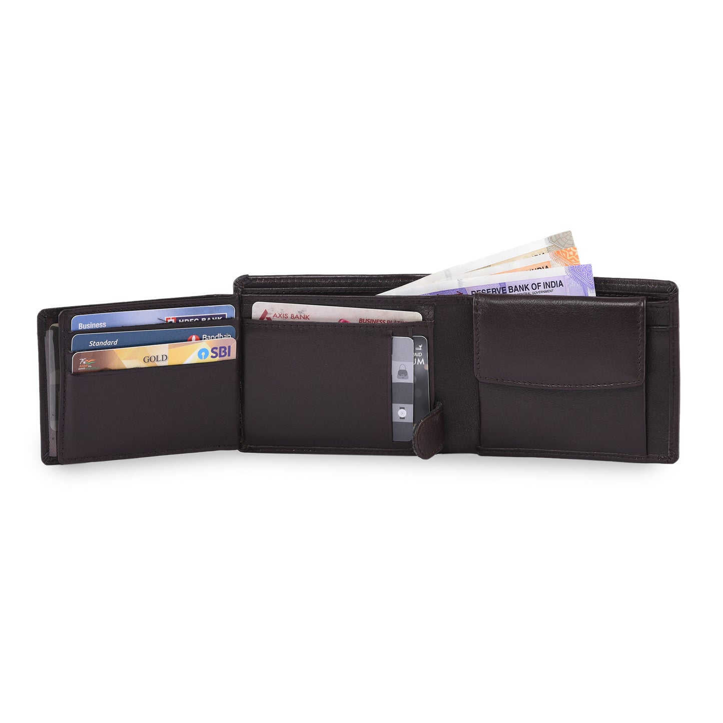 MARFIT Brown Genuine Leather Bifold Wallet – Classic Plain Design with Coin Pocket