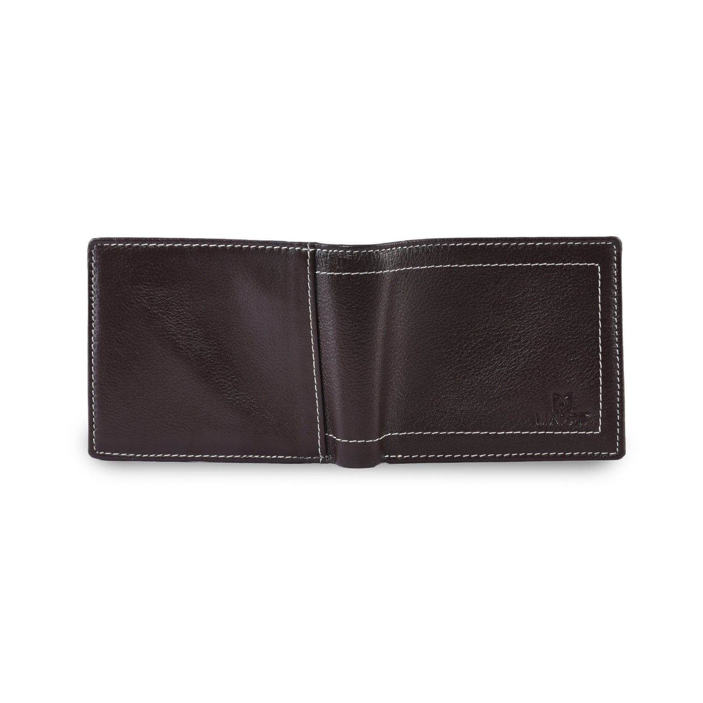 MARFIT Brown Genuine Leather Bifold Wallet – Contrast Stitch Design with Coin Pocket