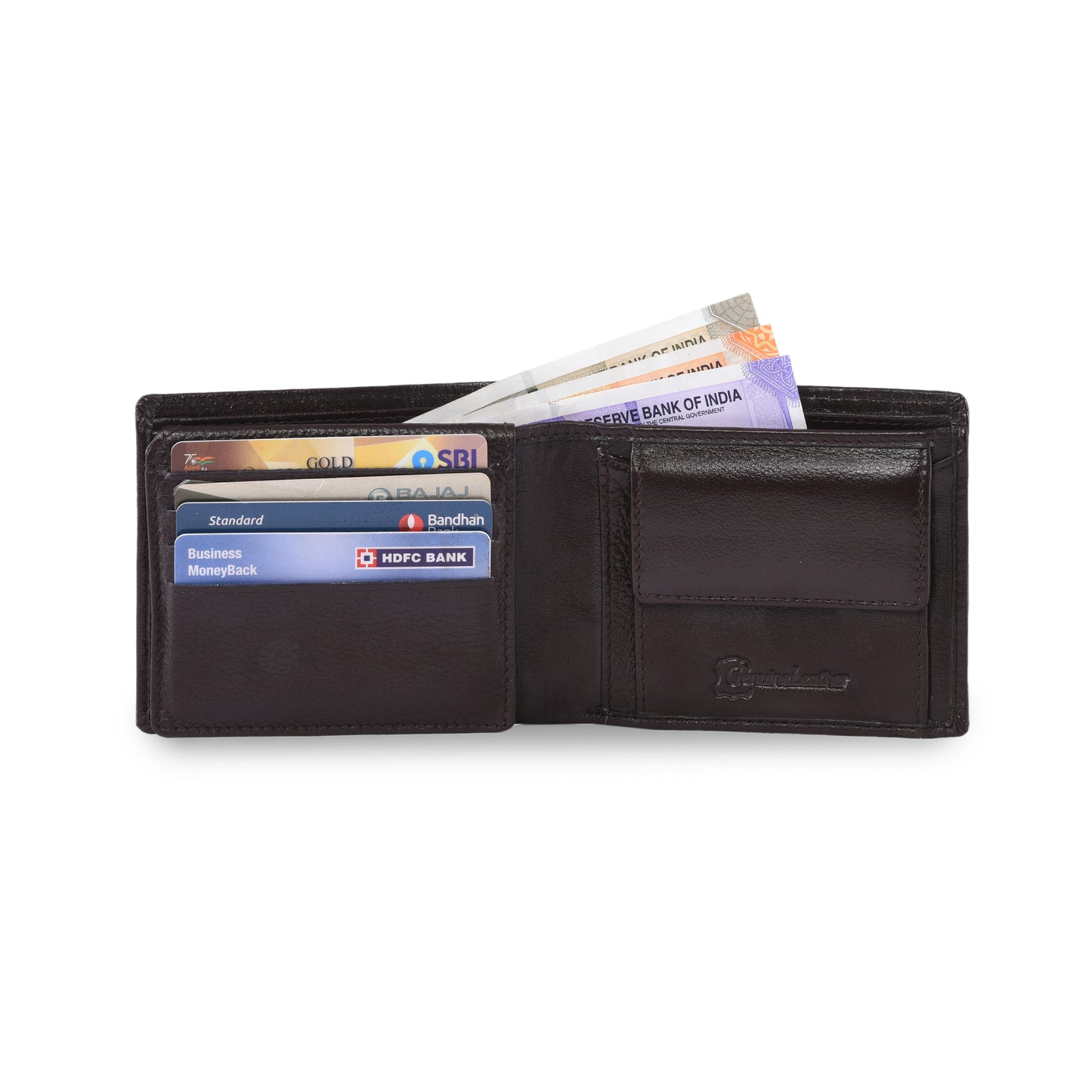 MARFIT Brown Genuine Leather Bifold Wallet – Contrast Stitch Design with Coin Pocket