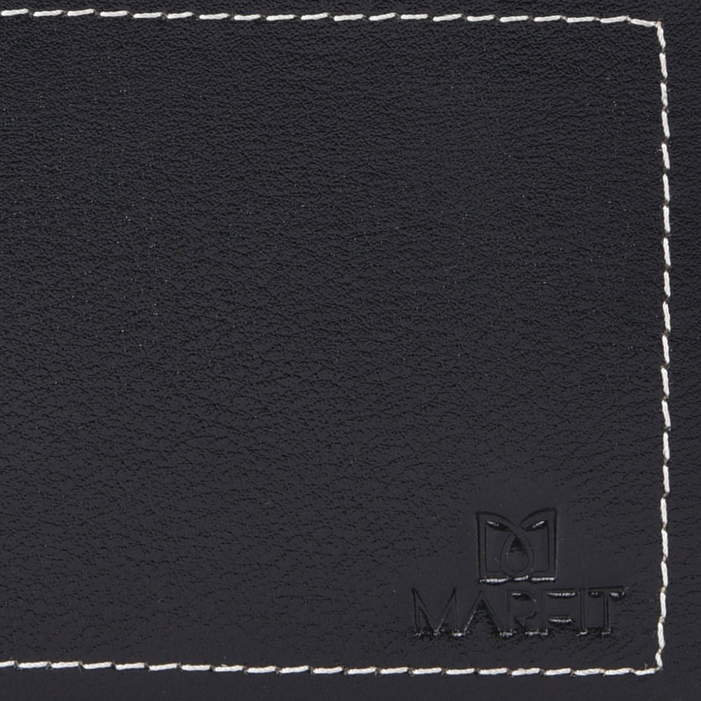 MARFIT Black Genuine Leather Bifold Wallet – Contrast Stitch Design with Coin Pocket